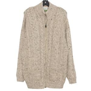 Shannon Woolen Mills Sweater Wool Cable Knit Cottage Grandpa Academia Zip Large